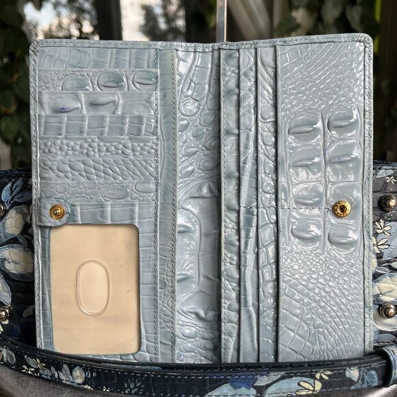 Brahmin Leather Croc Mini Asher Melbourne Blue Floral Bag & Ady Wallet EUC - Picture 6 of 12